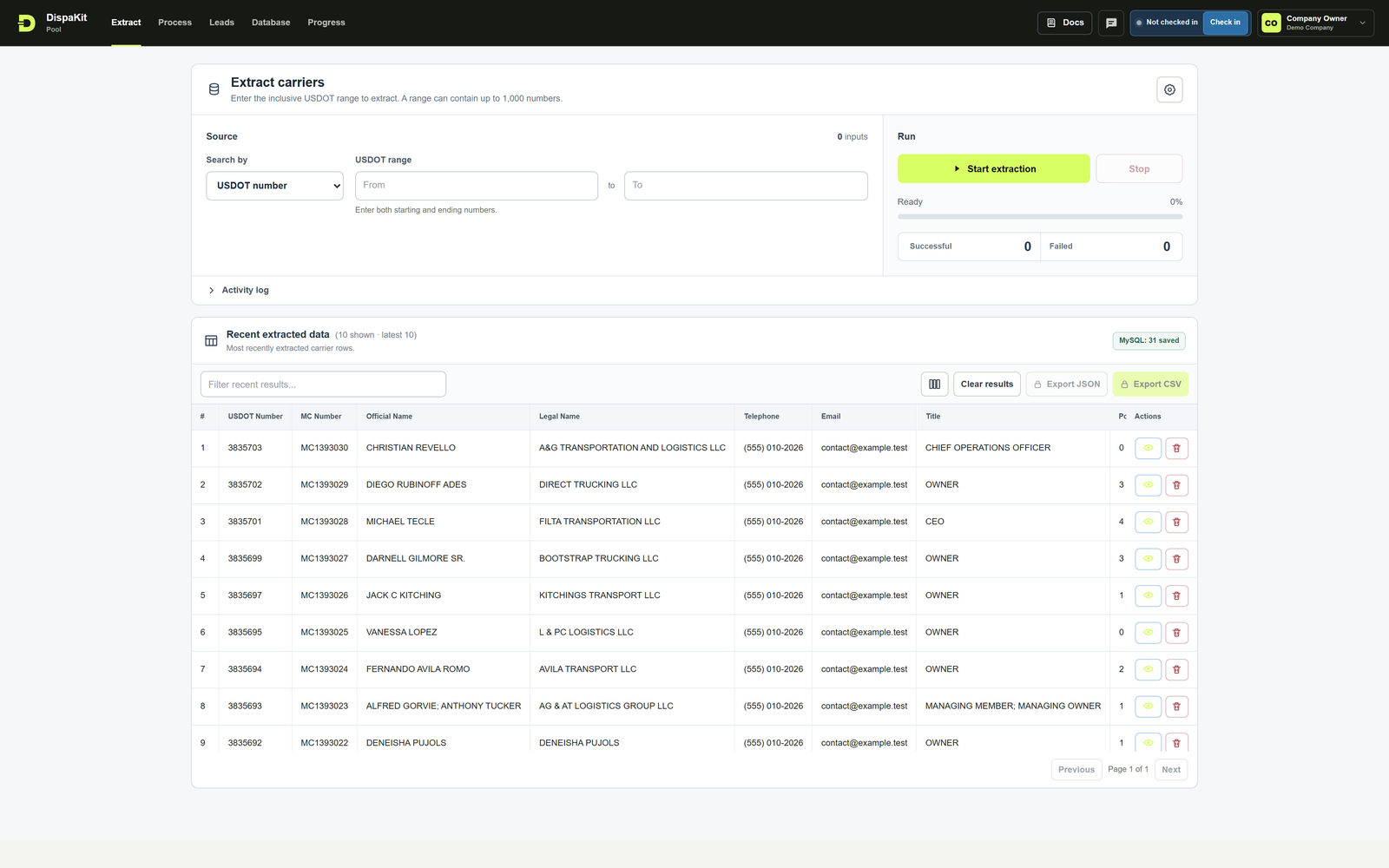 DispaKit Extract workspace with carrier records
